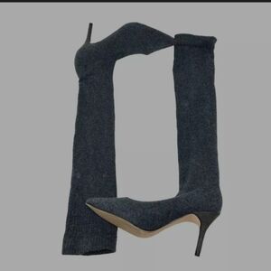 Zara the Perfect Grey SOFT Knit Sock Heels Knee High OTK Boots Size 38 NWT